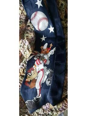 Looney Tunes Baseball Tie Official 90's Vtg Blue Bugs Bunny